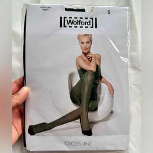 NWT Wolford Cross Line Zig Zag Tights, Black Size S